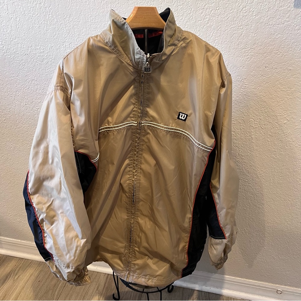 Wilson Windbreaker Jacket XL Tan Black Y2K Tennis Core Full Zip Mesh Lined